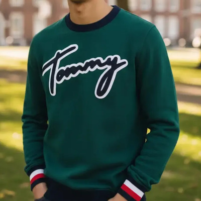 Sueter Tommy Hilfiger Mod. 78e1840-910 Xxl Verde Logo En El Pecho - Puños Tricolor