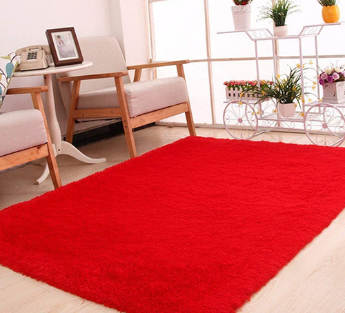 Tapete Persa Felpa Suave Sala Rojo 150 X 200 Cm H6