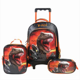 Kit Mochila Escolar Infantil Dinossauro T-rex Rodinhas