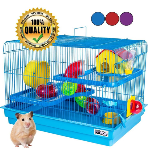 Gaiola Para Hamster Coelho Big Space Completa 2 Andares Azul