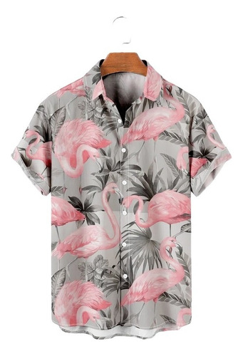 Camisa Hawaiana Unisex Con Estampado De Flamencos Rosas, Cam