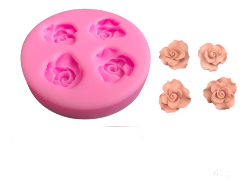 Molde Silicona 4 Rosa 2cm Fondant Porcelana Frio Darumashop