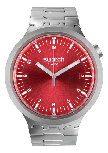 Reloj Swatch Scarlet Shimmer De Acero Inoxidable Sbo7s104g Color De La Malla Gris Color Del Bisel Rojo Color Del Fondo Rojo