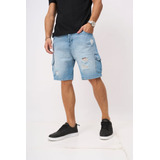 Bermuda De Jeans Cargo De Hombre Rigida Oversize Miller Bond