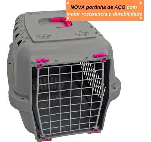 Caixa Transporte Pet N3 Cães Cachorros Gatos Plástico Cor Rosa
