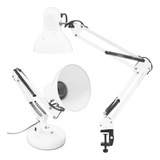 Luminária Articulável De Mesa Abajur Metal Base E Garra Cor Da Cúpula Branco