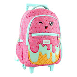 Mochila Ruedas Carro Trendy Escolar Reforzada Niños Kids Color Fucsia - 27763 Diseño De La Tela Conito Frutilla