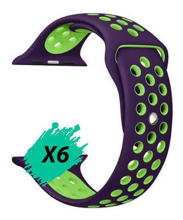 Pack 6 Correas Para Applewatch Dep. Morado Verde 42/44/45mm