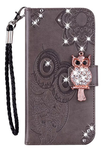 Capa Tipo Carteira De Couro Owl Design Glitter