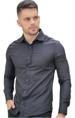 Camisa Social Masculina Manga Longa Linho Slim Premium Luxo