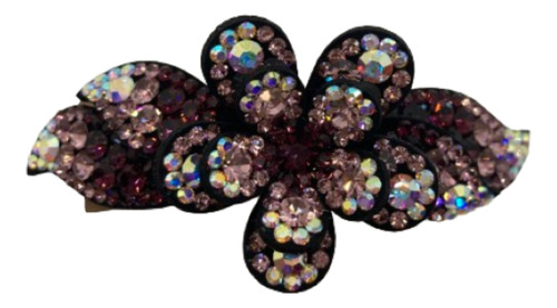 Broche Para Cabello Coreano Flor Diamantes Morado Moda (6pz)