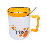 Mug Taza Con Plato + Cuchara De Tigre Tigger Y Gato Cat