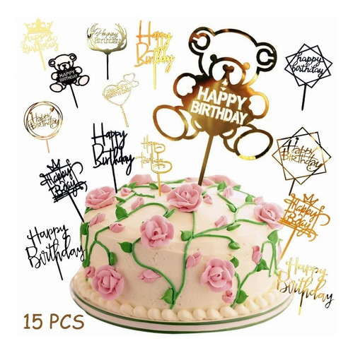 15u Letreros Pastel / Cake Topper Fiesta Feliz Cumpleaños