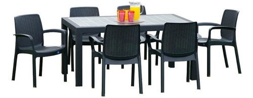 Juego De Exterior Simil Rattan Mesa 150 + 6 Sillas Apilables