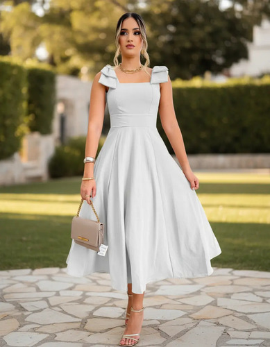 Vestido Longo De Linho Forrado Com Lacinho No Ombro Bojo | Frete grátis