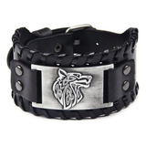 Pulsera Trenzada De Cuero Vikinga Lobo Celta Ajustable