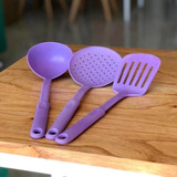 Set X3 Utensilios Plástico Espátula Cuchara Colador Cocina