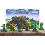 Kit Decoração De Festa Minecraft 6 Displays De Mesa + 1 Lona