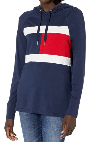 Playera  Tommy Hilfiger Azul Marino Con Capucha Mujer