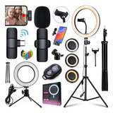 Kit Gravação Profissional Tripé Ring Light Microfone Sem Fio