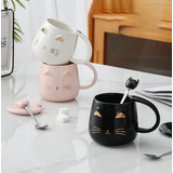 1 Taza Gato Cerámica Tapa Cuchara Para Café O Té Regalo