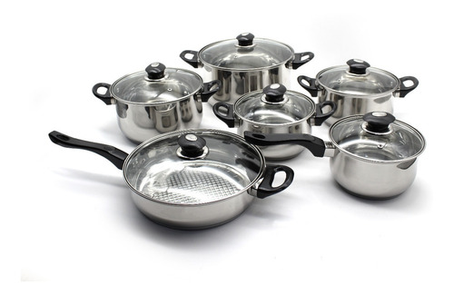 Set Batería De Cocina Ollas Kaisa Villa Tapa Negra