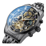 Reloj De Pulsera Skmei 7039 De Cuerpo Color Negro, Analógico, Para Hombre, Fondo Negro Color Negro, Agujas Color Dorado, Dial Dorado, Bisel Color Negro Y Mariposa