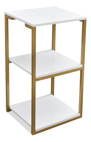 Prateleira Industrial Lateral Mesa Base Dourado Tampo Branco