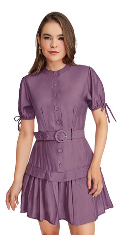 Vestido Morado Con Cinturón 965-27