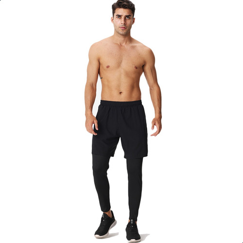 Pantaloneta+lycra Larga Atletismo Gym Senderismo 2 Bolsillos