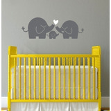 Vinilo Decorativo Elefante Bebe Con Padres Corazon Cuarto