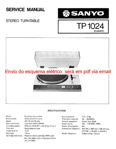 Esquema Toca Discos Sanyo Tp1024 Tp 1024  Via Email