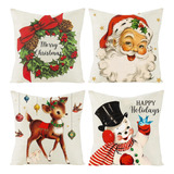 K1tpde 4 Fundas De Almohada Navideñas Vintage, 18.0 X 18.0 I