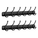 Perchero De Pared Autoadhesivo Con 6 Ganchos Negro, 2 Pack