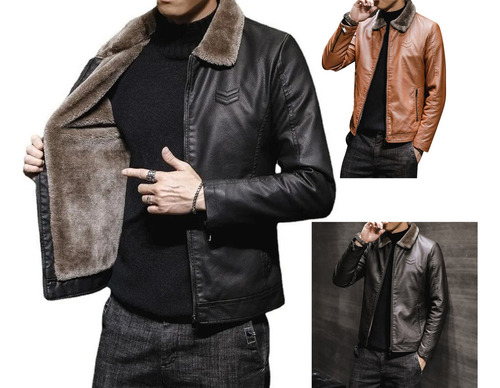 Chaqueta De Cuero Gruesa Para Hombre Invierno Otoño