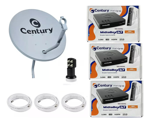 Kit Antena Parabolica Ku 75cm C/ 3 Midiabox B5 Century Ku 5g