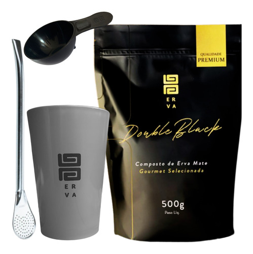 Kit Tereré Black Erva Mate 500g Copo Cuia Bomba Clássica Chá