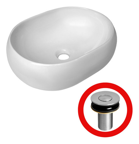 Kit Cuba De Apoio Lavabo Oval 45x35x13,5 Com Válvula Click