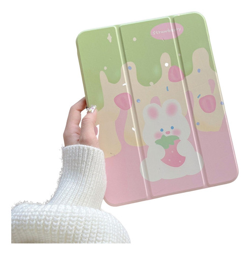 Funda Tablet Pink Green Rabbit Para 10 10.9 Pulgadas