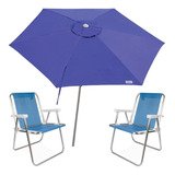 Kit Guarda Sol Ombrelone 2,4m Azul Cadeira Alta Alumínio