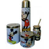 Set Matero Mickey Termo 1l Mate Bombilla Azucarera Yerbera