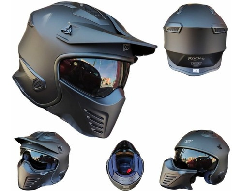 Casco Para Moto Kov Rock-o Con Mascara Certificado Dot Color Negro Tamaño Del Casco M (57-58 Cm)