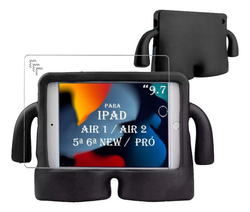 Capa Para Apple iPad Pro9.7 Air1/2 Infantil + Pelicula Vidro Cor Preto