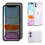 Kit Película Privacidade Para iPhone 11 + Câmera 3d +capinha