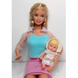 Muñeca Barbie Walking Niñera Con Bebe Krissy Hace Sonidos