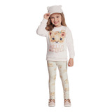 Conjunto Infantil Feminino Lunender Fleece Onça Branco