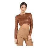 Crop Top Engomado Manga Larga Mujer Fashion