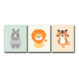 Triptico Cuadros Niños 40x30 Cms Set16 Rino Tigre Leon