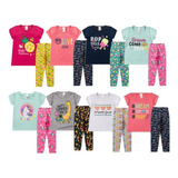 Kit 6 Peças Infantil Juvenil Feminino Camiseta + Legging