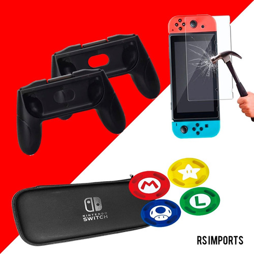 Case Capa + Adaptador Joy-con Switch + Pelicula + 4 Grip